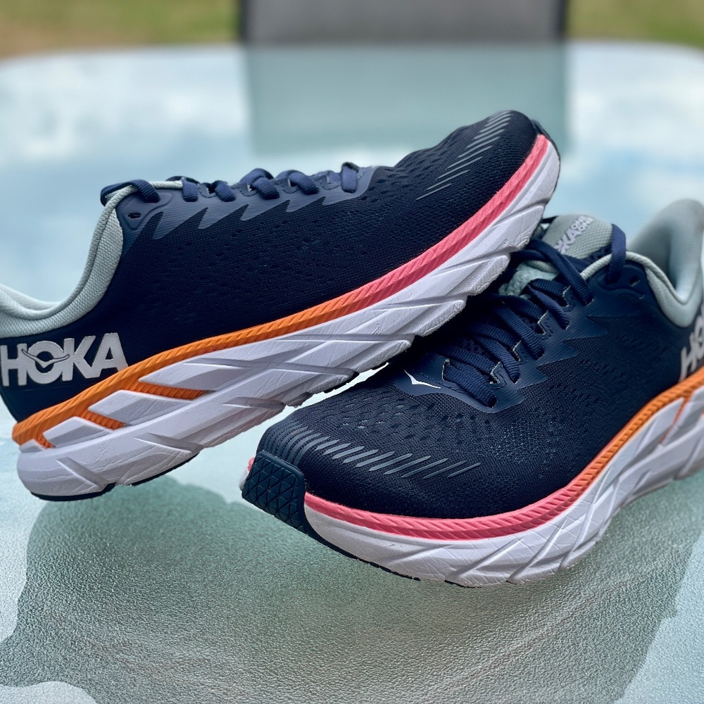 Hoka One One Navy and Pink Athletic Shoes
